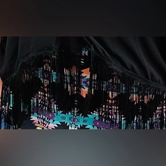 L&B Apparel Festival Fringe Cardi - Black - Picture 4 of 4